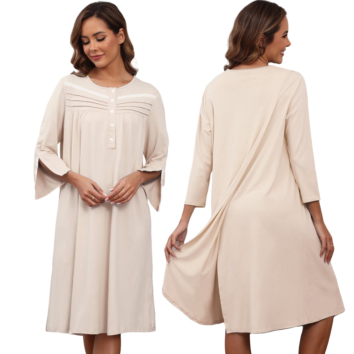 Hospital Gowns for Women Tear Away Snap 3/4 Sleeve Open Back Post Shoulder Surgery Dresses Delivery Nightgown S-3XL