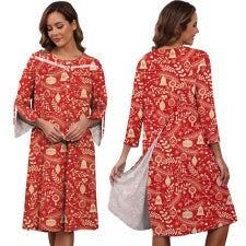 Hospital Gowns for Women Tear Away Snap 3/4 Sleeve Open Back Post Shoulder Surgery Dresses Delivery Nightgown S-3XL