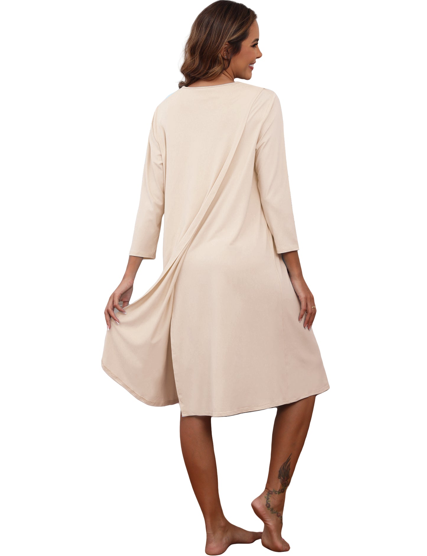 Hospital Gowns for Women Tear Away Snap 3/4 Sleeve Open Back Post Shoulder Surgery Dresses Delivery Nightgown S-3XL