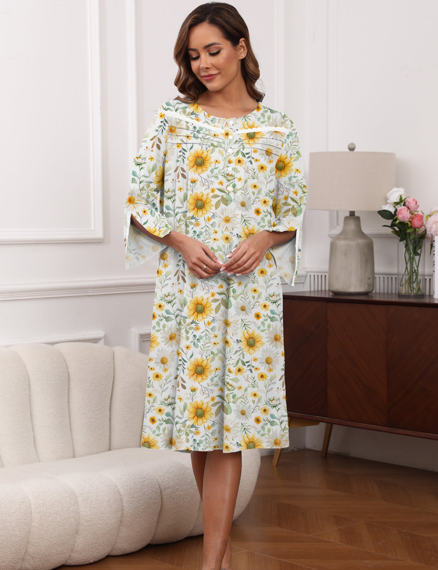 Hospital Gowns for Women Tear Away Snap 3/4 Sleeve Open Back Post Shoulder Surgery Dresses Delivery Nightgown S-3XL