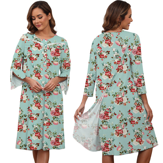 Hospital Gowns for Women Tear Away Snap 3/4 Sleeve Open Back Post Shoulder Surgery Dresses Delivery Nightgown S-3XL