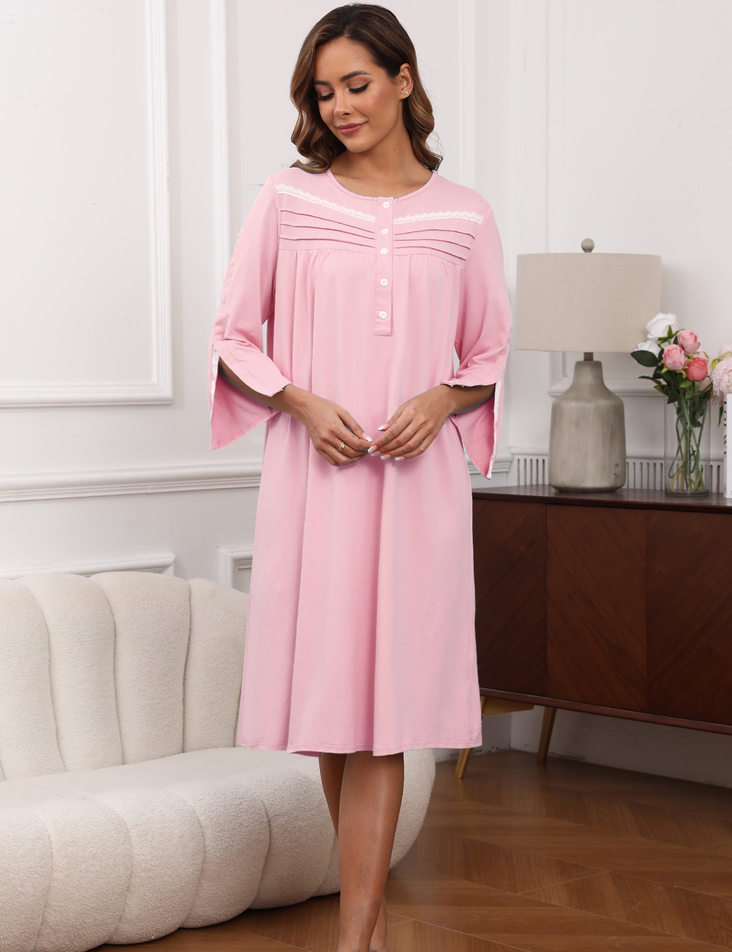 Hospital Gowns for Women Tear Away Snap 3/4 Sleeve Open Back Post Shoulder Surgery Dresses Delivery Nightgown S-3XL