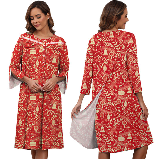 Hospital Gowns for Women Tear Away Snap 3/4 Sleeve Open Back Post Shoulder Surgery Dresses Delivery Nightgown S-3XL