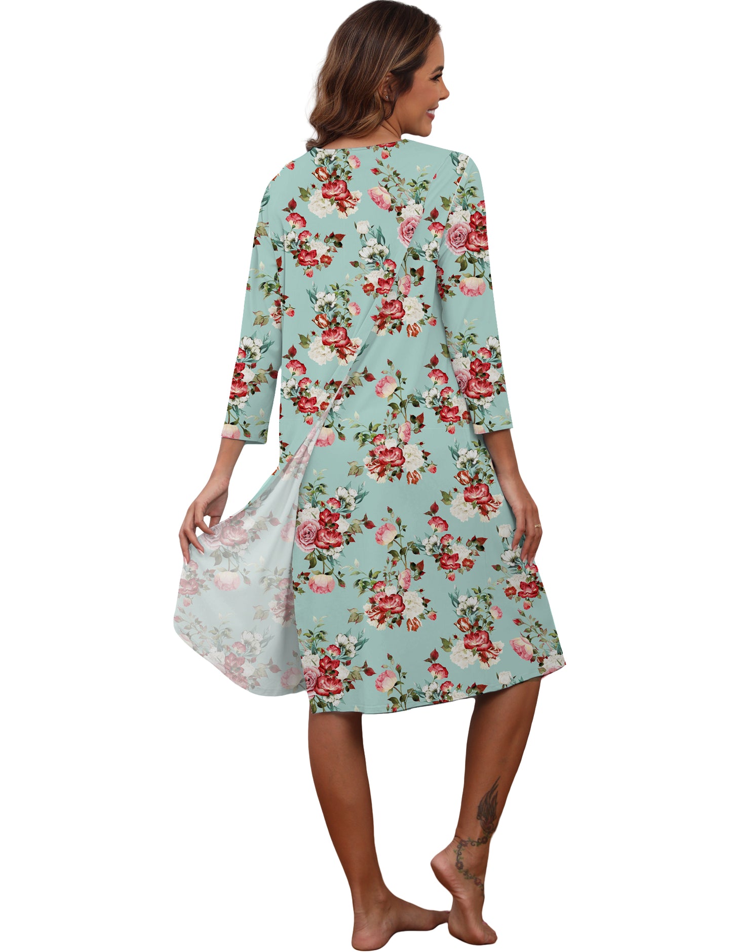 Hospital Gowns for Women Tear Away Snap 3/4 Sleeve Open Back Post Shoulder Surgery Dresses Delivery Nightgown S-3XL