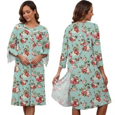 Hospital Gowns for Women Tear Away Snap 3/4 Sleeve Open Back Post Shoulder Surgery Dresses Delivery Nightgown S-3XL