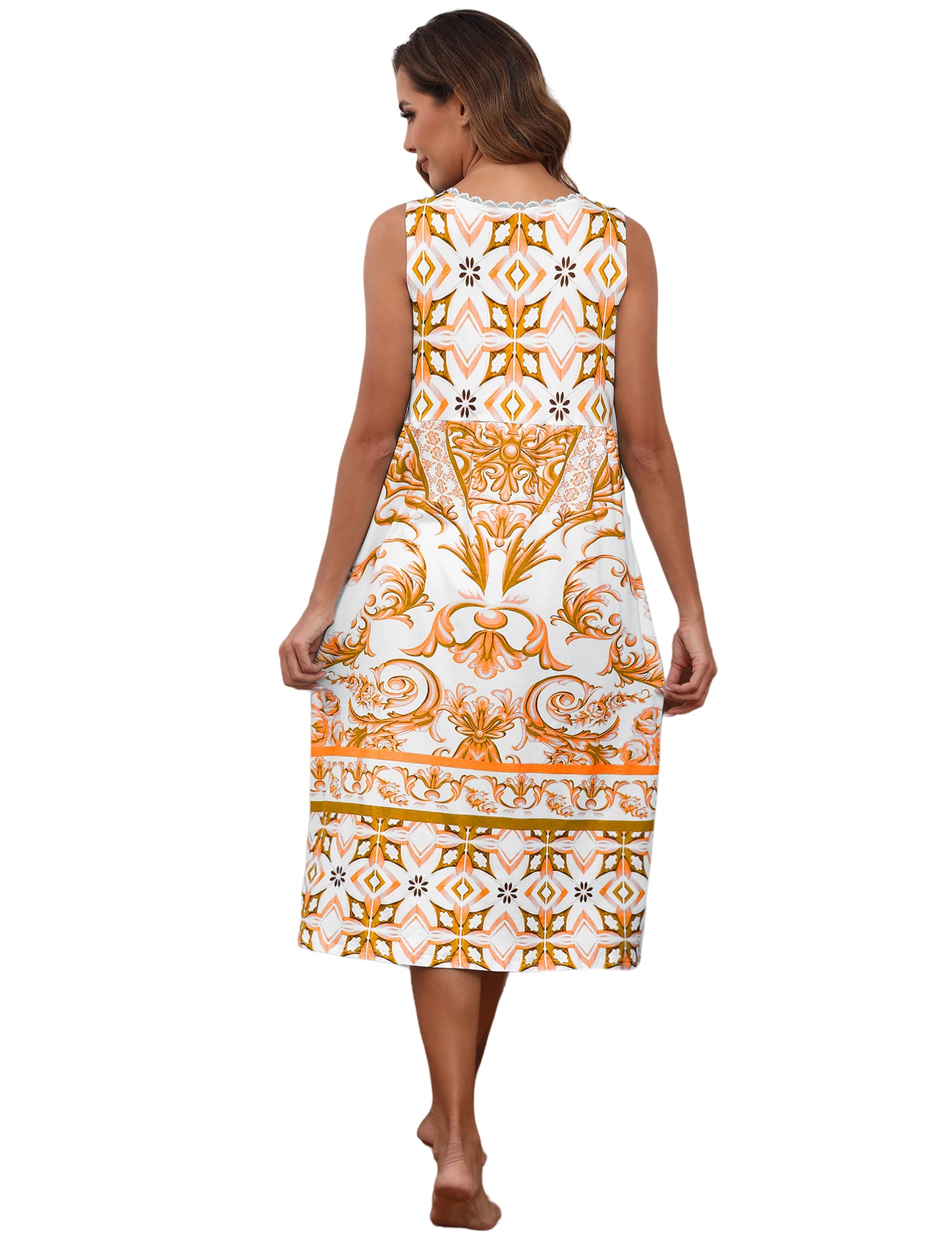 Cotton Nightgowns for women Lace Sleeveless House Dress with Pockets Soft Ladies Long Nightdress S-3XL