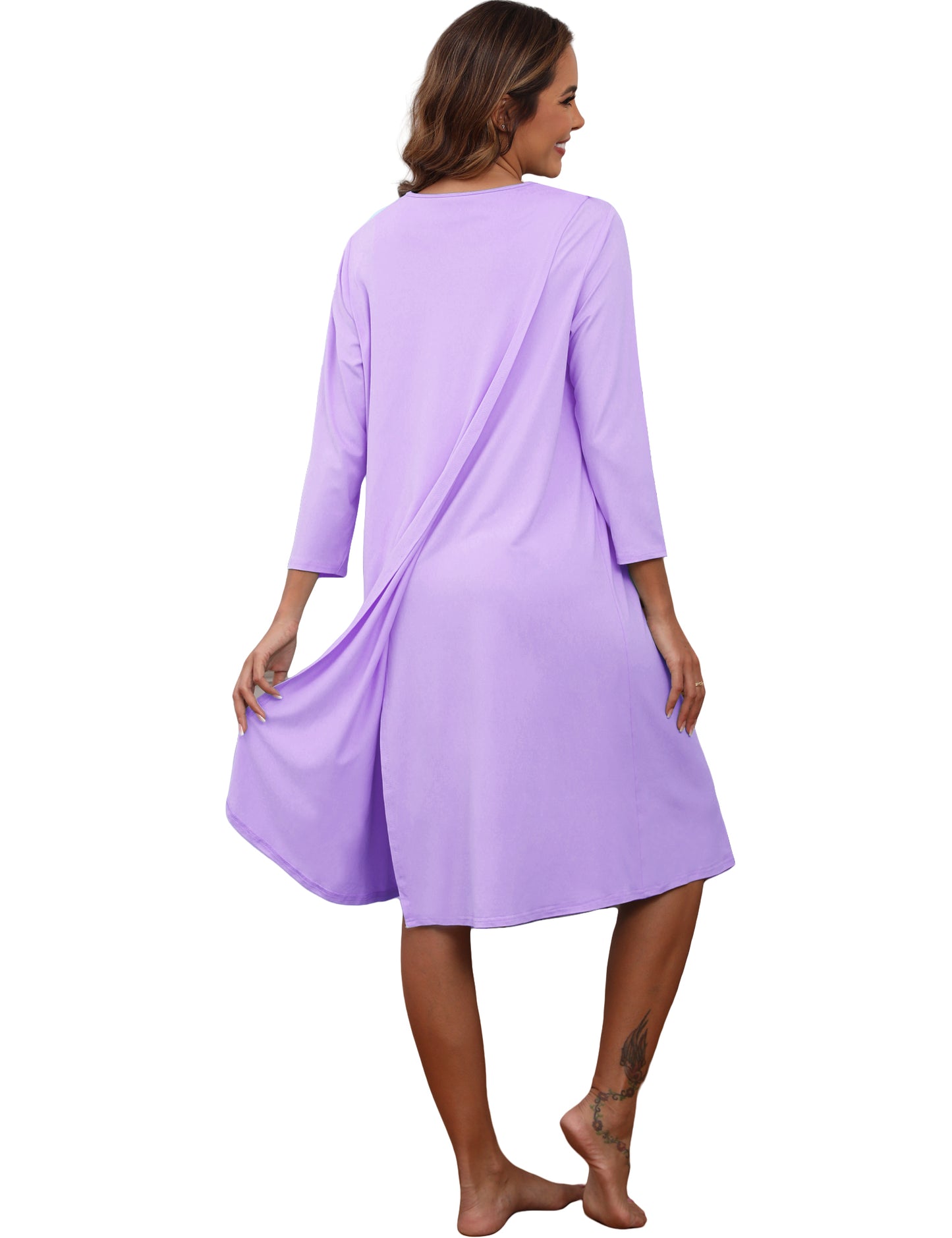 Hospital Gowns for Women Tear Away Snap 3/4 Sleeve Open Back Post Shoulder Surgery Dresses Delivery Nightgown S-3XL