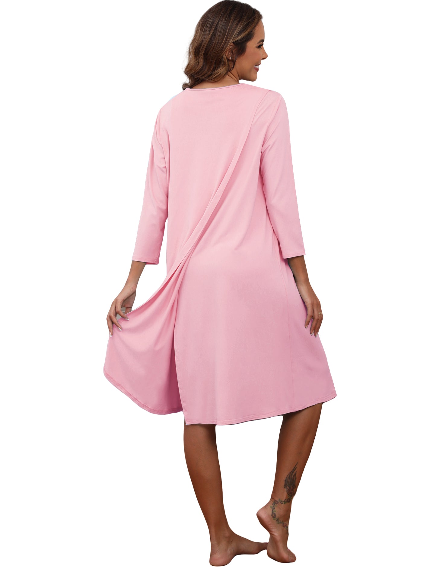Hospital Gowns for Women Tear Away Snap 3/4 Sleeve Open Back Post Shoulder Surgery Dresses Delivery Nightgown S-3XL