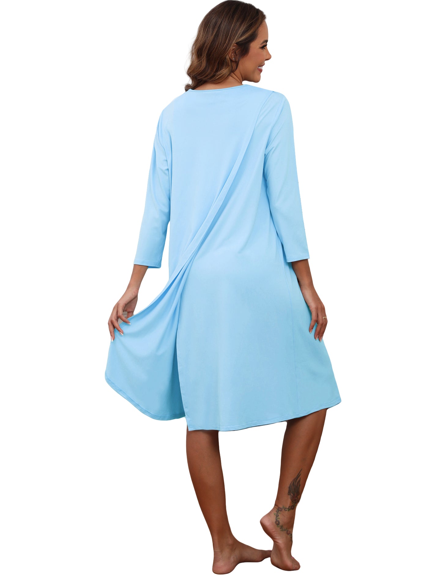 Hospital Gowns for Women Tear Away Snap 3/4 Sleeve Open Back Post Shoulder Surgery Dresses Delivery Nightgown S-3XL