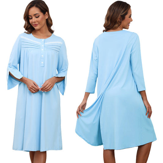 Hospital Gowns for Women Tear Away Snap 3/4 Sleeve Open Back Post Shoulder Surgery Dresses Delivery Nightgown S-3XL