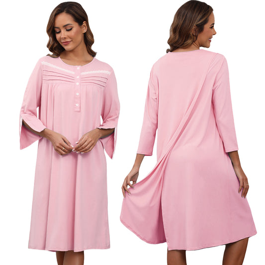 Hospital Gowns for Women Tear Away Snap 3/4 Sleeve Open Back Post Shoulder Surgery Dresses Delivery Nightgown S-3XL