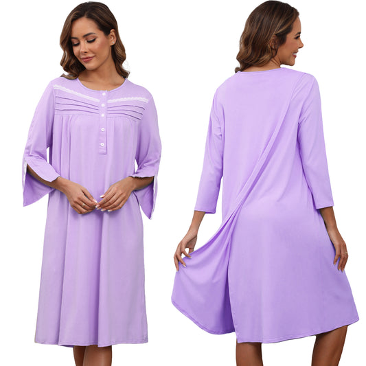 Hospital Gowns for Women Tear Away Snap 3/4 Sleeve Open Back Post Shoulder Surgery Dresses Delivery Nightgown S-3XL