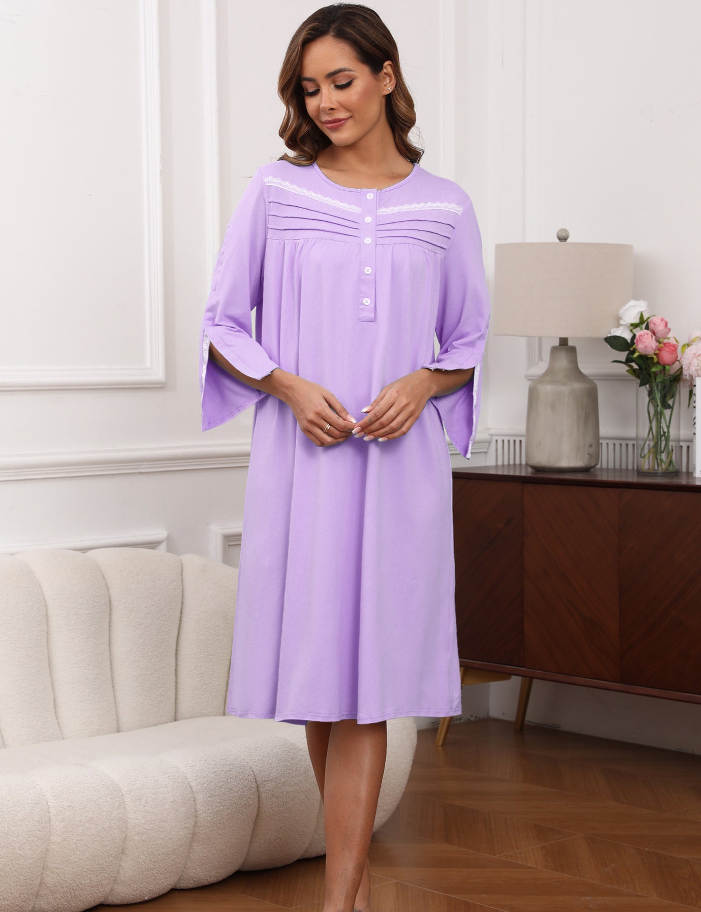 Hospital Gowns for Women Tear Away Snap 3/4 Sleeve Open Back Post Shoulder Surgery Dresses Delivery Nightgown S-3XL